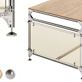 Contemporary Office Desk Featuring Wooden Top Metal Frame Transparent Drawer And Adjustable Feet