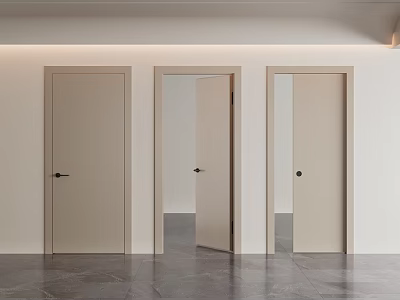 Modern Beige Hinged Doors with Black Handles and Clean Lines in Interior 3d model