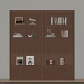 Modern Wooden Bookcase With Multiple Compartments Books Photo Frames And Decorative Items