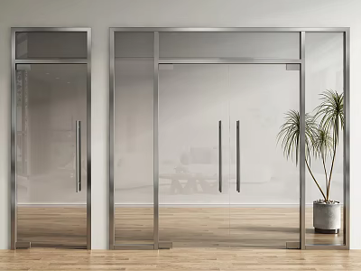 Modern Interior With Glass Doors Metal Frames And Potted Plant 3d model