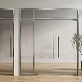 Modern Interior With Glass Doors Metal Frames And Potted Plant