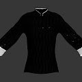 Gray Chinese Style Stand Collar Long Sleeve Shirt With White Cuffs And Button Design