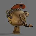 Vintage Mechanical Robot Game And Movie Character With Round Body Red Top And Yellow Eyes