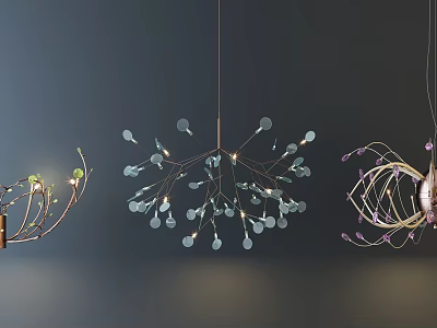 Modern Artistic Pendant Lights with Metal Structure and Glass Decorations for Interior Design 3d model