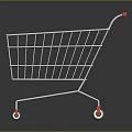 White Shopping Cart With Red Handle And Red Wheels On Reflective Dark Surface
