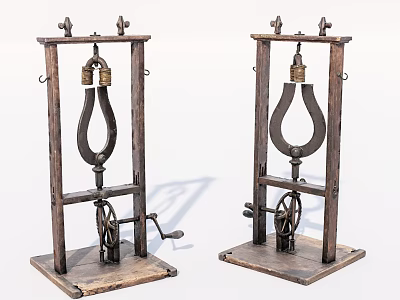 Vintage Industrial Equipment With Wooden Frame And Metal Mechanical Press Parts 3d model