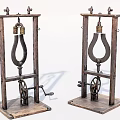Vintage Industrial Equipment With Wooden Frame And Metal Mechanical Press Parts