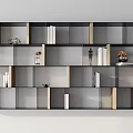 Modern Bookcase With Open Compartments Books And Decor In Gray Wooden Tones