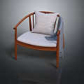 Modern Wooden Frame Leisure Chair With Light Gray Cushion Pillow And Armrest Blanket