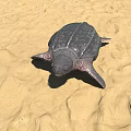 Reptile Sea Turtle Lying On Sandy Beach With Natural Habitat Scene