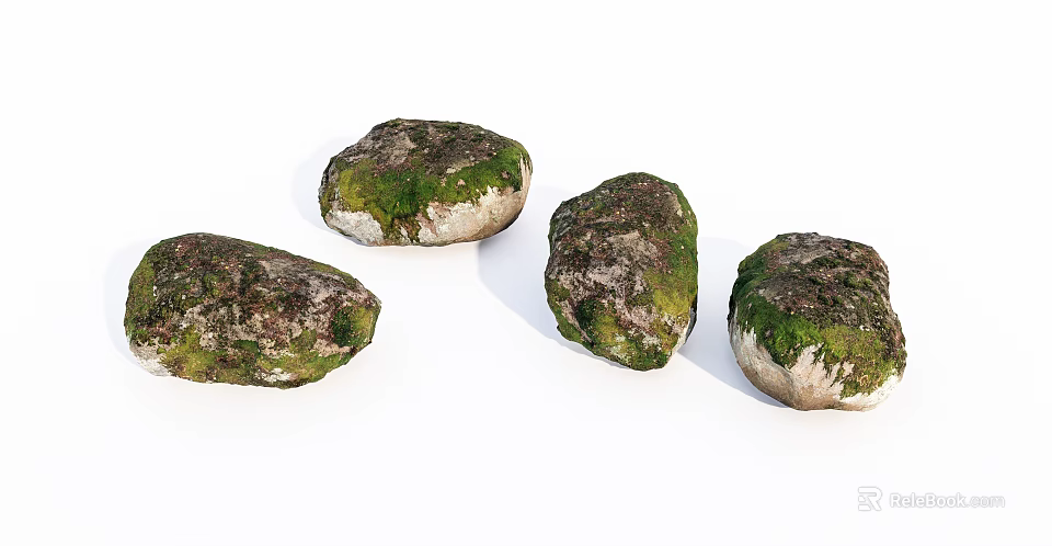 Natural Stones and Wood Logs with Mossy Surfaces for Garden Landscaping 3d model 