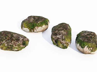 Natural Stones and Wood Logs with Mossy Surfaces for Garden Landscaping 3d model