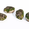 Natural Stones and Wood Logs with Mossy Surfaces for Garden Landscaping