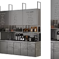 Modern Café Interior With Bar Counter Menu Board Coffee Appliances And Gray Cabinets