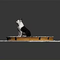 Black and white dog sitting on gear pattern mat against gray background 3d model