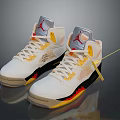 White High Top Jordan Sneakers With Yellow Red Accents And Decorative Details