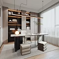 Modern Study Room Interior Design With Desk Chair Bookshelf Pendant Lights And Wall Art