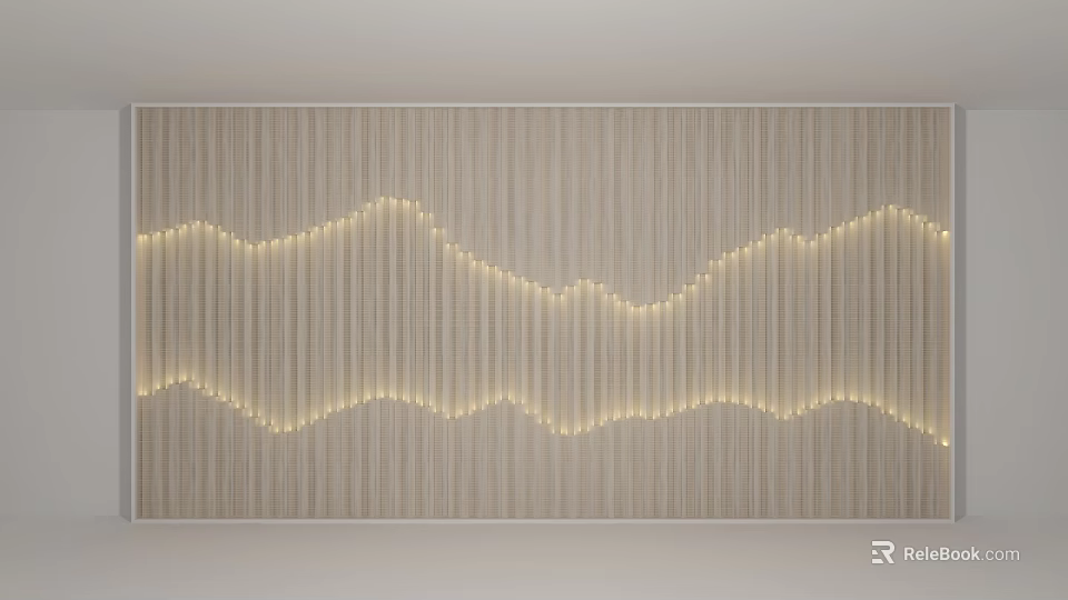 Beige Background Wall with Vertical Stripes Design Wavy LED Lights Modern Minimalist Elegant Style 3d model 