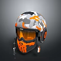 Tactical Weapon Helmet With Camouflage Gray White Orange Design Skull Face Mask And Orange Goggles