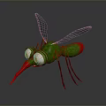 Green Mosquito Character Design With Red Proboscis Large Eyes And Transparent Wings
