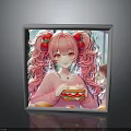 Square Decorative Frame Featuring Anime Girl With Pink Hair Pigtails Strawberry Burger And Fruit