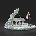 Stunning Floral Installation Featuring White Piano Surrounded By Flowers Greenery And Woman