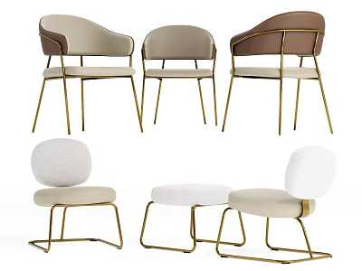 Modern Accent Chairs In Beige Light Brown White With Gold Metal Legs Design 3d model