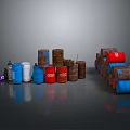 Modern Industrial Storage Scene With Stacked Multicolored Drums And Containers 3d model