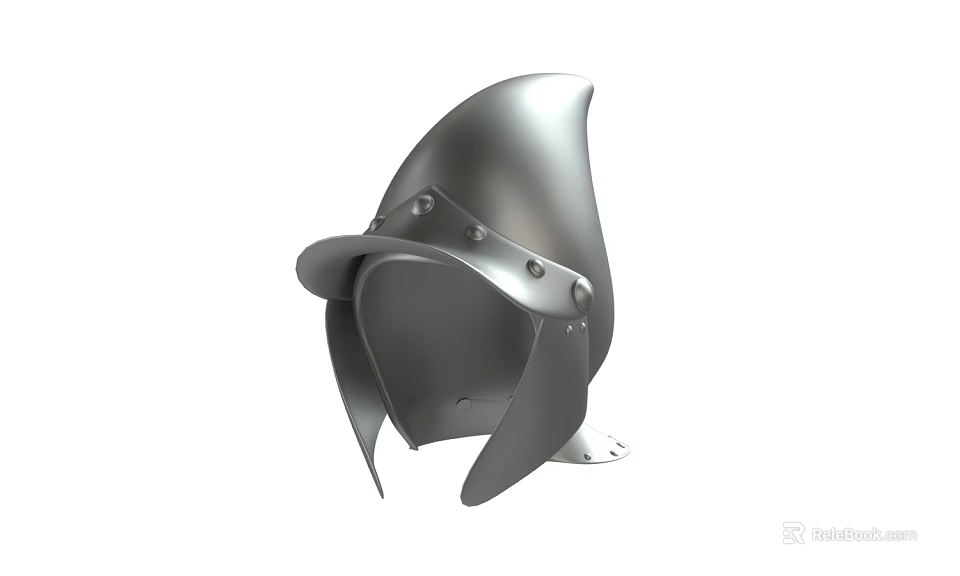 Medieval Metal Helmet Design With Pointed Top And Face Guard Rivets 3d model
