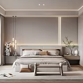 Modern Bedroom Interior Design With Neutral Tones Bedhead LED Strip Lighting Nightstands And Bench