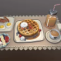 Delicious Breakfast Spread Featuring Waffle Bacon Fried Egg Fresh Berries Ice Cream Coffee And Milkshake