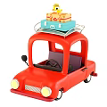 Red Toy Car with Suitcases and Yellow Duck Toy on Roof