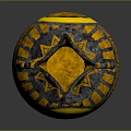 Decorative Vase With Two Handles Yellow Black Color Geometric Patterns And Circular Concentrated Label