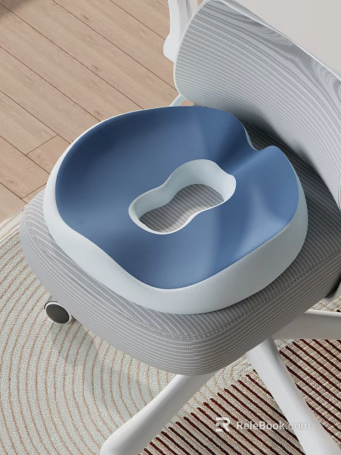 Gray Mesh Office Chair With Blue U Shaped Cushion For Comfortable Seating 3d model