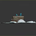 Snowy Ground Scene With Mine Cart On Wooden Tracks And Surrounding Rocks