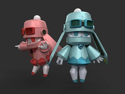 Cute Cartoon Robot Electric Toys in Pink and Blue with Playful Design for Kids 3d model