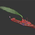 Vintage Steamship Featuring Red White Hull Black Chimney Emitting Smoke And Flying Flag On Water