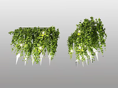 Greenery Decorated Pendant Light With Hanging Plants And White Lampshades 3d model