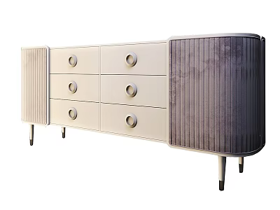 Modern Dresser with Multiple Drawers Ribbed Velvet Panel and Metal Legs 3d model