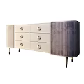 Modern Dresser with Multiple Drawers Ribbed Velvet Panel and Metal Legs