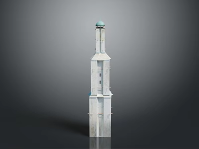 White Marble Tower Architecture With Green Dome And Multi Level Structure 3d model