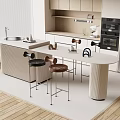 Sleek Modern Kitchen Bar Counter Area With Stylish Stools And Open Layout Design 3d model