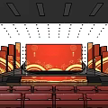 Traditional Chinese Stage Design With Red Backdrop Lanterns And Golden Patterns 3d model