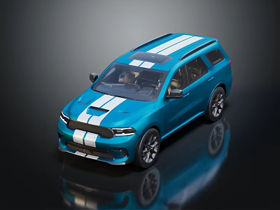 Blue Sporty SUV With White Stripes Sleek Exterior And Alloy Wheels 3d model