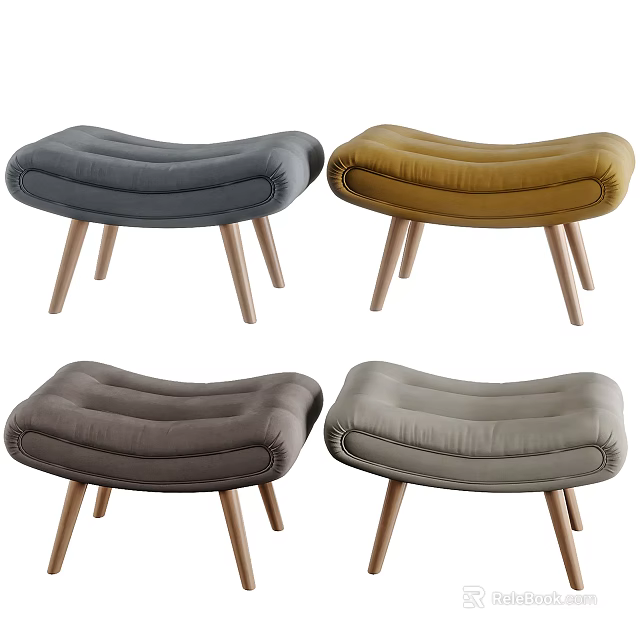 Modern Upholstered Sofa Stools With Wooden Legs In Multiple Colors 3d model 