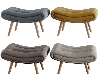 Modern Upholstered Sofa Stools With Wooden Legs In Multiple Colors 3d model