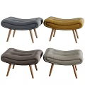 Modern Upholstered Sofa Stools With Wooden Legs In Multiple Colors 3d model
