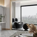 Modern Living Dining Room Interior With Gray Wall Brown Sofa And Round Coffee Table