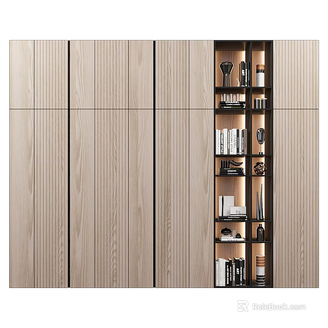 Modern Wooden Wardrobe Design With Layered Storage And Open Shelves 3d model 