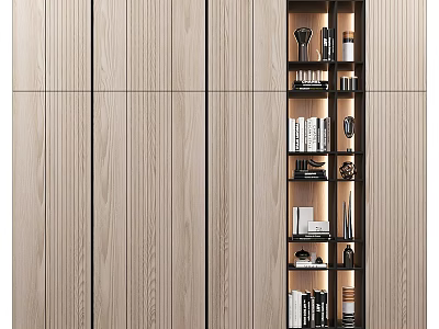 Modern Wooden Wardrobe Design With Layered Storage And Open Shelves 3d model